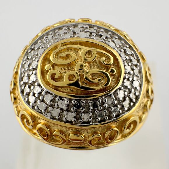 Gold and Silver Statement Ring with Ancient Motif - Size 7.5 - Picture 6 of 12